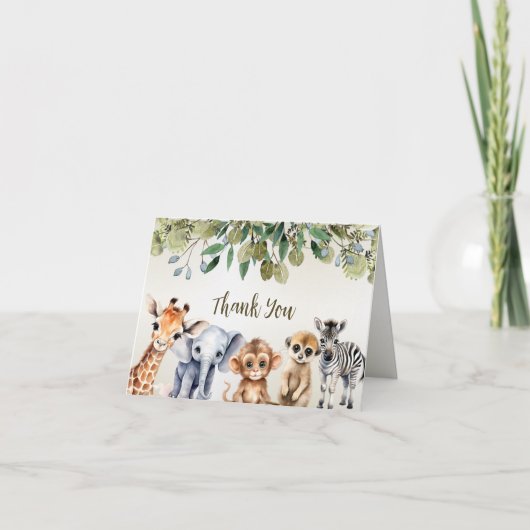 Carte De Remerciements Tropical Jungle Safari Animaux Green Feuilles Part (Devant)