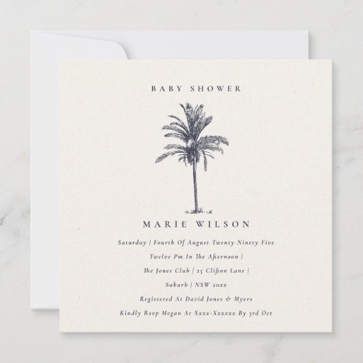 Carte De Remerciements Tropical Palm Tree Marine Baby shower Kraft Invita (Devant)