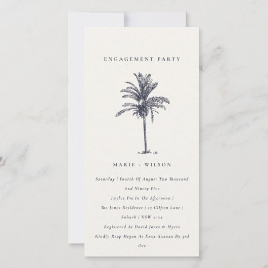 Carte De Remerciements Tropical Palm Tree Marine Kraft Fiançailles Invita (Devant)
