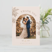 Carte De Remerciements Tropical Palm Trees Beach Destination Wedding (Debout devant)