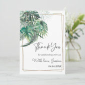 Carte De Remerciements Tropical palmier verdure cadre doré douche de mari (Debout devant)