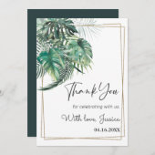 Carte De Remerciements Tropical palmiers verdure cadre doré douche de mar (Devant / Derrière)