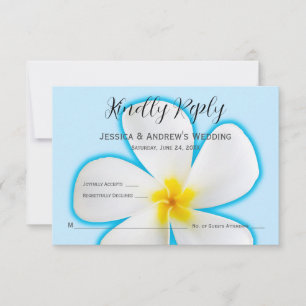 Carte De Remerciements Tropical, Plumeria blanche sur Bleu, Floral, RSVP