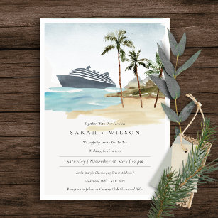 Carte De Remerciements Tropical Seascape Beach Cruise Palm Wedding Invite