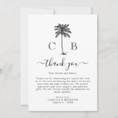 Carte De Remerciements Tropical Simple Palm Initials Photo Wedding (Devant)