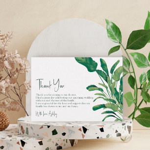 Carte De Remerciements Tropical verdure script plante verte douche de mar