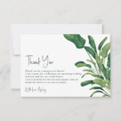 Carte De Remerciements Tropical vert script vert plante nuptiale douche (Devant)