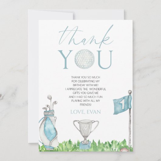 Carte De Remerciements Trou en un bleu Golf 1ère fête d'anniversaire (Devant)