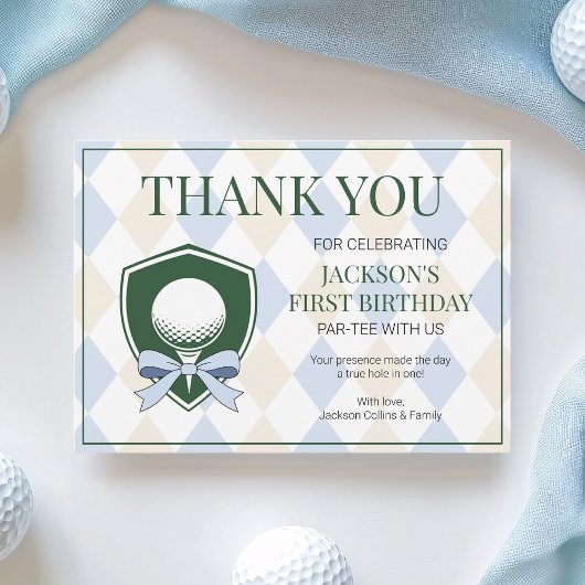 Carte De Remerciements Trou En Un Blue Golf Boys Moderne 1er Anniversaire