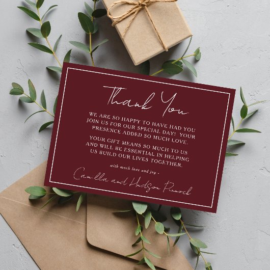 Carte De Remerciements True Simplicity 4 | Deep Burgundy | Thank You Note