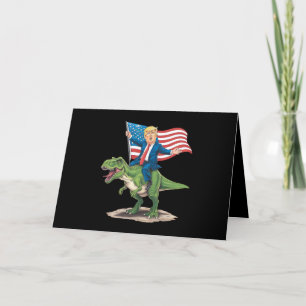 Carte De Remerciements Trump à cheval sur un dinosaure T Rex drapeau amér