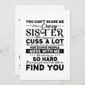 Carte De Remerciements Tu ne peux pas m'effrayer, j'ai une soeur folle (Devant / Derrière)