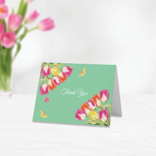 Carte De Remerciements Tulipes & Papillons Vert Enterrement de Vie de Jeu