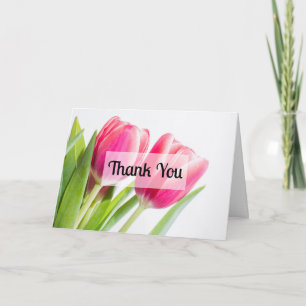 Carte De Remerciements Tulipes roses avec Feuille vert photo