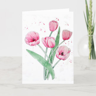 Carte De Remerciements Tulipes roses en aquarelles