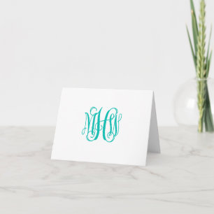 Carte De Remerciements Turquoise 3 Script initial de vigne Monogramme do-