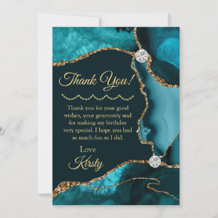 Carte De Remerciements Turquoise Blue Gold Parties scintillant Agate Anni