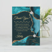 Carte De Remerciements Turquoise Blue Gold Parties scintillant Agate Anni (Debout devant)