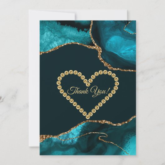 Carte De Remerciements Turquoise Blue Gold Parties scintillant Agate Anni (Dos)