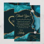 Carte De Remerciements Turquoise Blue Gold Parties scintillant Agate Anni (Devant / Derrière)