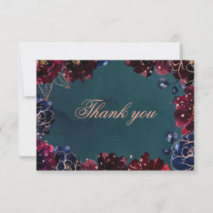 Carte De Remerciements Turquoise Bordeaux Sapphire Bijou Mariage de ton