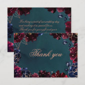 Carte De Remerciements Turquoise Bordeaux Sapphire Bijoux Rose de ton Mar (Devant / Derrière)