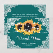 Carte de remerciements Turquoise de tournesol rust (Devant / Derrière)