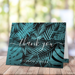 Carte De Remerciements Turquoise feuille de palme motif calligraphie