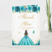 Carte De Remerciements Turquoise Floral Brunette Coiffeuse Fille Annivers (Devant)