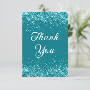 Carte De Remerciements Turquoise Foncé Pailleté 40e Anniversaire