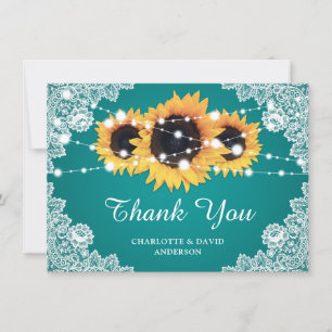 Carte de remerciements turquoise Mariage de tourne