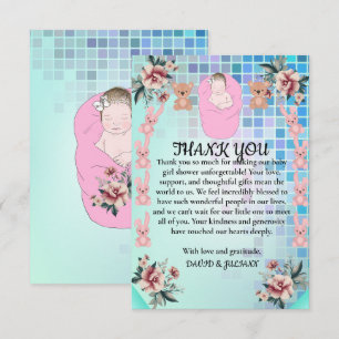 Carte De Remerciements Turquoise Moderne Boho Floral Princesse Bébé Fille