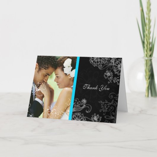 Carte De Remerciements Turquoise Noir (Devant)