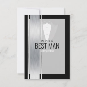 Carte de remerciements tuxedo argent, blanc et noi