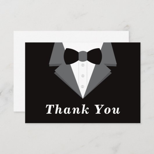Carte de remerciements Tuxedo, Cravate noire (Devant / Derrière)