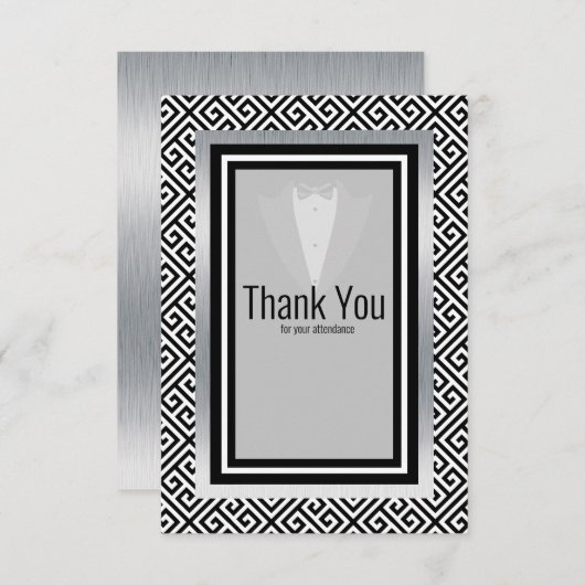 Carte De Remerciements Tuxedo noir et argent, tuxedo personnalisé formel (Devant / Derrière)