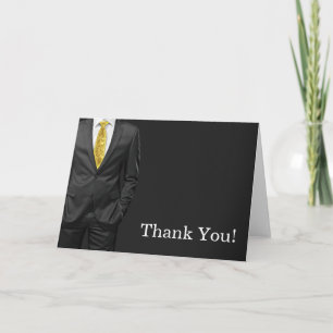 Carte De Remerciements Tuxedo Noir et Blanc Cravate Or Remerciement