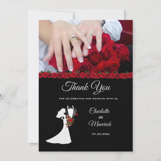 Carte De Remerciements Tuxedo Suit & Bride Mariage Silhouette (Devant)