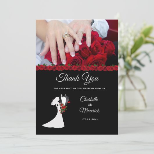 Carte De Remerciements Tuxedo Suit & Bride Mariage Silhouette (Debout devant)