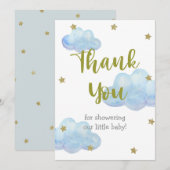 Carte De Remerciements Twinkle Little Star Blue Clouds Baby shower (Devant / Derrière)