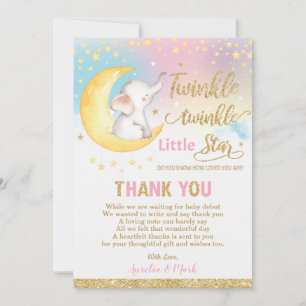 Carte De Remerciements Twinkle Little Star Elephant Baby Girl