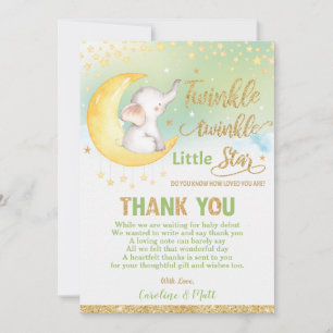 Carte De Remerciements Twinkle Little Star Éléphant Baby Shower Neutre