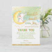 Carte De Remerciements Twinkle Little Star Éléphant Baby Shower Neutre (Debout devant)