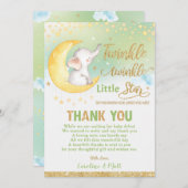 Carte De Remerciements Twinkle Little Star Éléphant Baby Shower Neutre (Devant / Derrière)