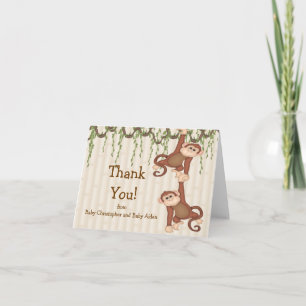 Carte De Remerciements TWINS Baby Monkey Thank You Note Card