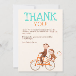 Carte De Remerciements Twins Baby shower mignon singe double problème