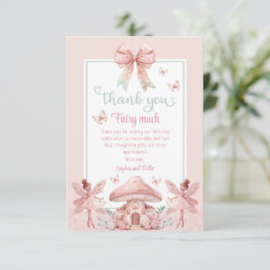 Carte De Remerciements Twins Fairy Girls Mushroom House Ribbon Anniversai