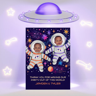 Carte De Remerciements Twins Premier voyage autour du Soleil Astronaut Ph