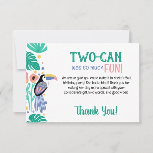 Carte De Remerciements TWO-CAN (Toucan) 2nd Birthday  (Devant)