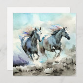 Carte De Remerciements Two Wild Mustangs Race Against the Wind (Devant / Derrière)